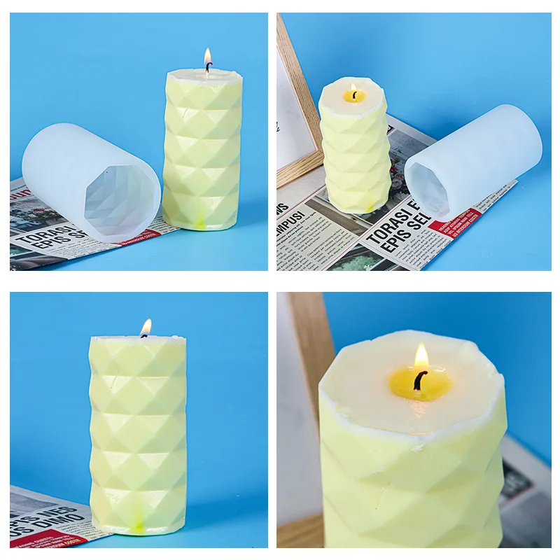 DIY Candle Silicone Mould Rhombus Cylindrical Candle Mirror Epoxy Resin Mould Home Ornament Crafts Handmade Jewelry Making