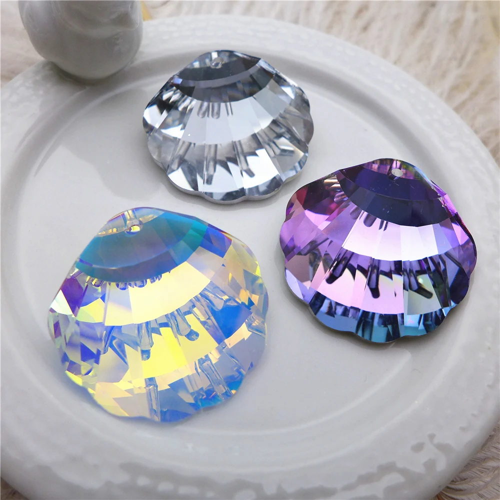 Jewellery Making Charms Supplies 28MM Glass pendant diy Charm Lot Shell Shape Necklace Handmade Accessories  Wholesale New 12pcs