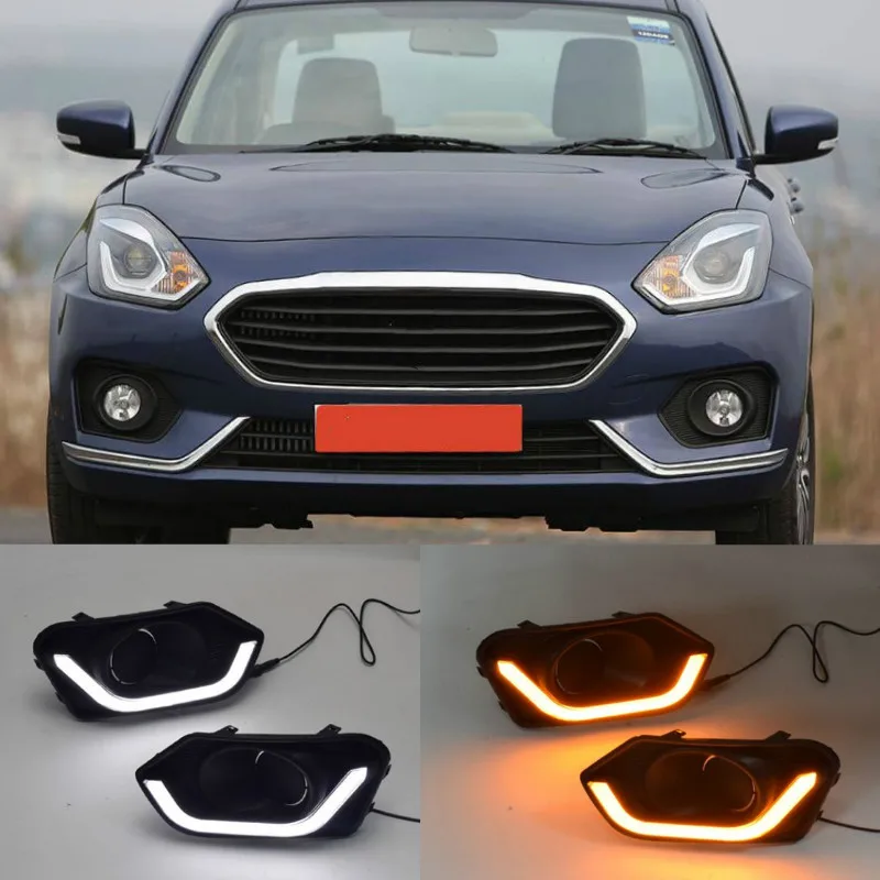 

1pair Car LED For Suzuki Dzire 2017 2018 with Yellow Turn Signal fog lamp cover DRL Daytime Running Lights Daylight