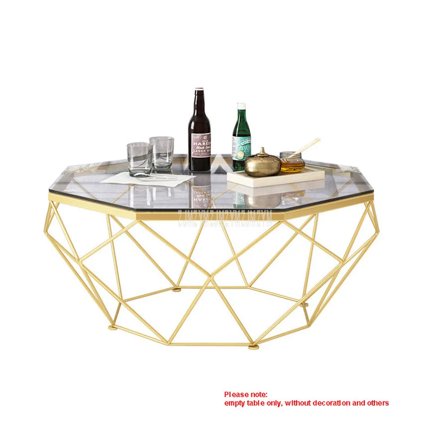 

Nordic Geometry Iron Art Tea Table Creative Small Tempered Glass Desktop Iron Leg Living Room Table 57cm/67cm/77cm/87cm