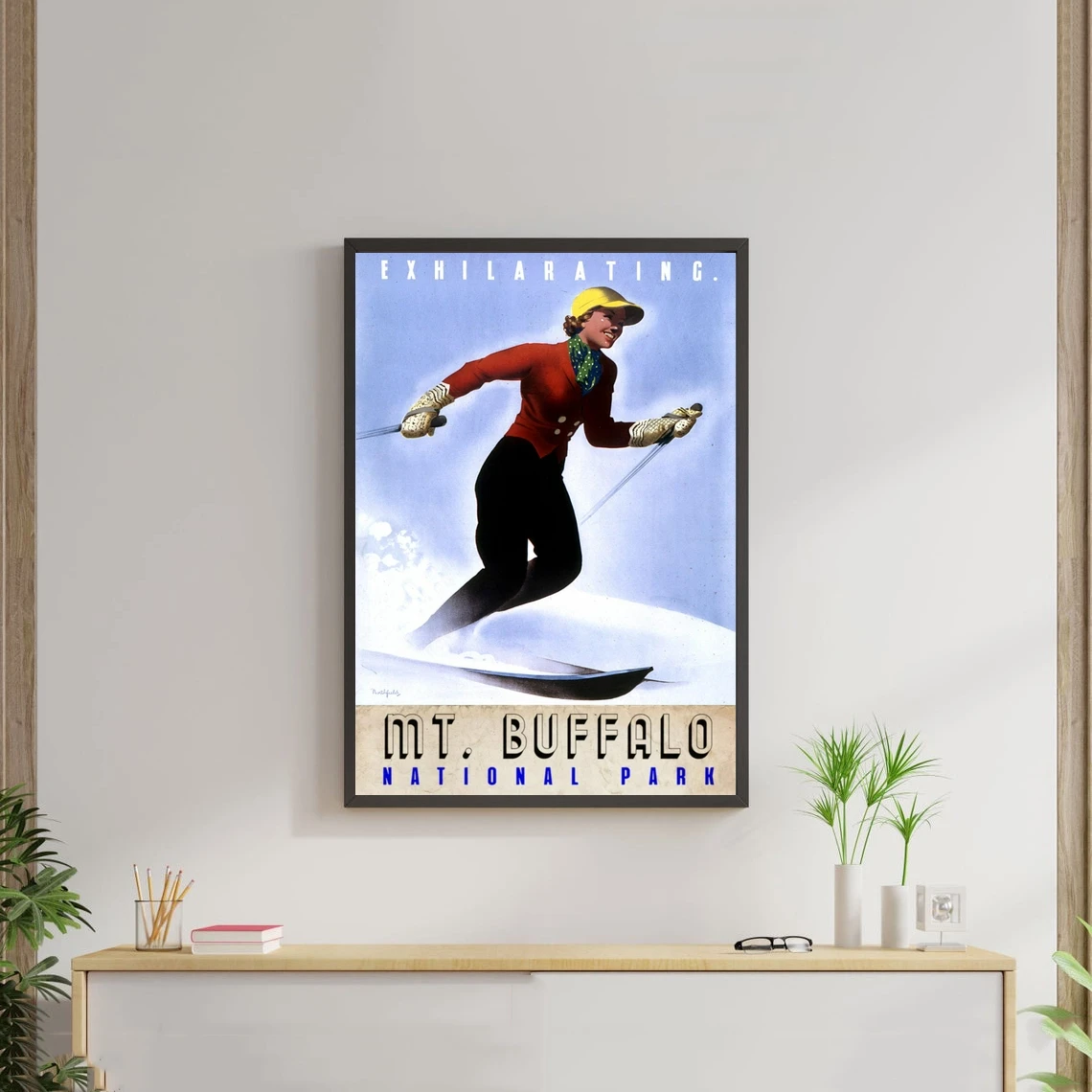 Mt. Buffalo, cartel de viaje de esquí, obra de arte de turismo australiano, póster, lienzo impreso, pintura de pared, decoración del hogar (sin marco)