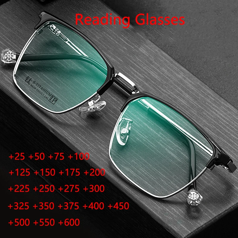 

Titanium Man's Reading Glasses Women Retro Ultralight Eyeglasses Half Frame Presbyopic Glasses Fashion Eyewear Diopter +150+175