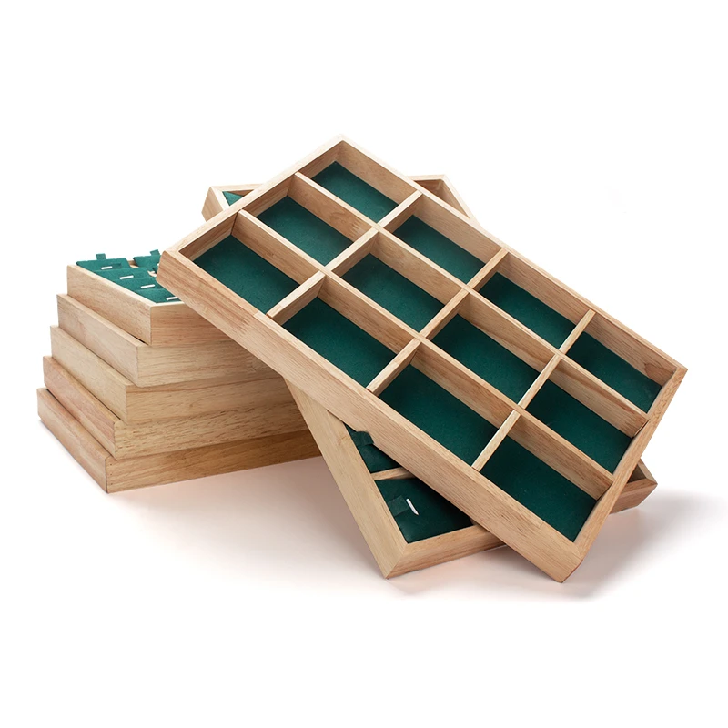 

Green High Quality Wooden 24 Grid Ring Display Tray Multifunction Pendent Bracelet Showing Plate For Female Jewellery Holder