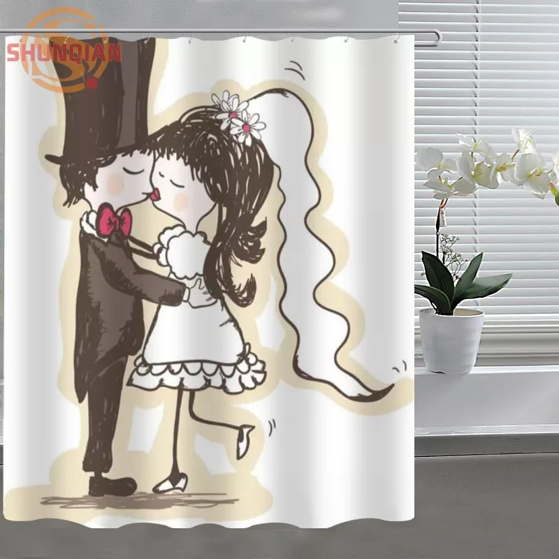 kiss couple romantic Shower Curtain Eco-friendly Modern Fabric polyester Custom Shower curtain Home Decor H331DB75A