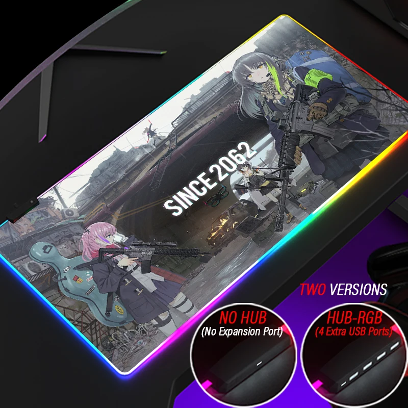 

Girly Cute Girls Frontline RGB Gaming Mouse Pad XXL Customized Luminous Mousepad HUB 4 Port USB PC Accessories With Led Backlit