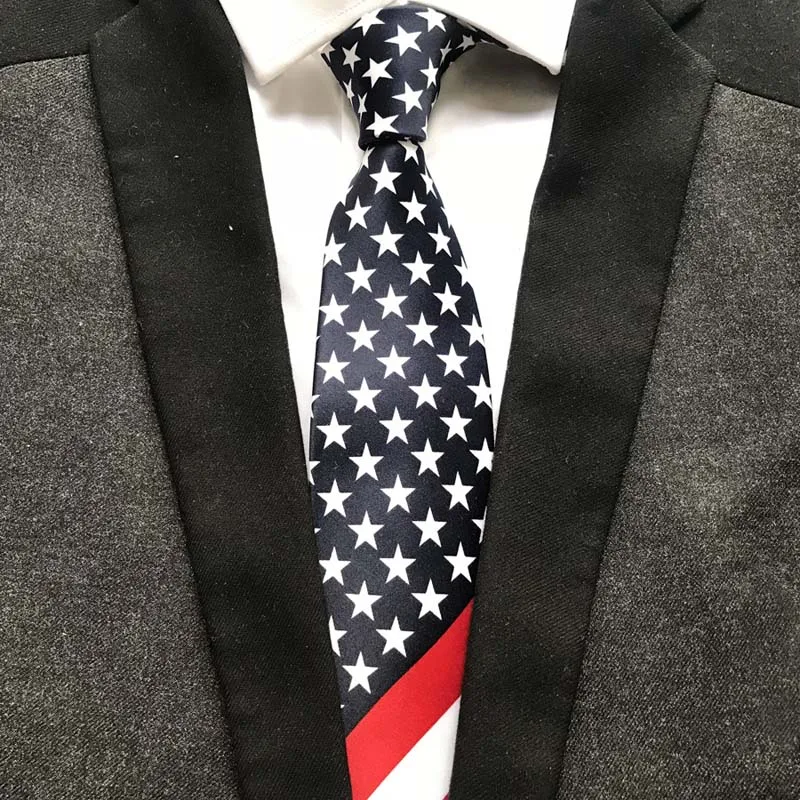 New Designer US Flag Ties Stars with Red Diagonal Striped Necktie Cravates for Men