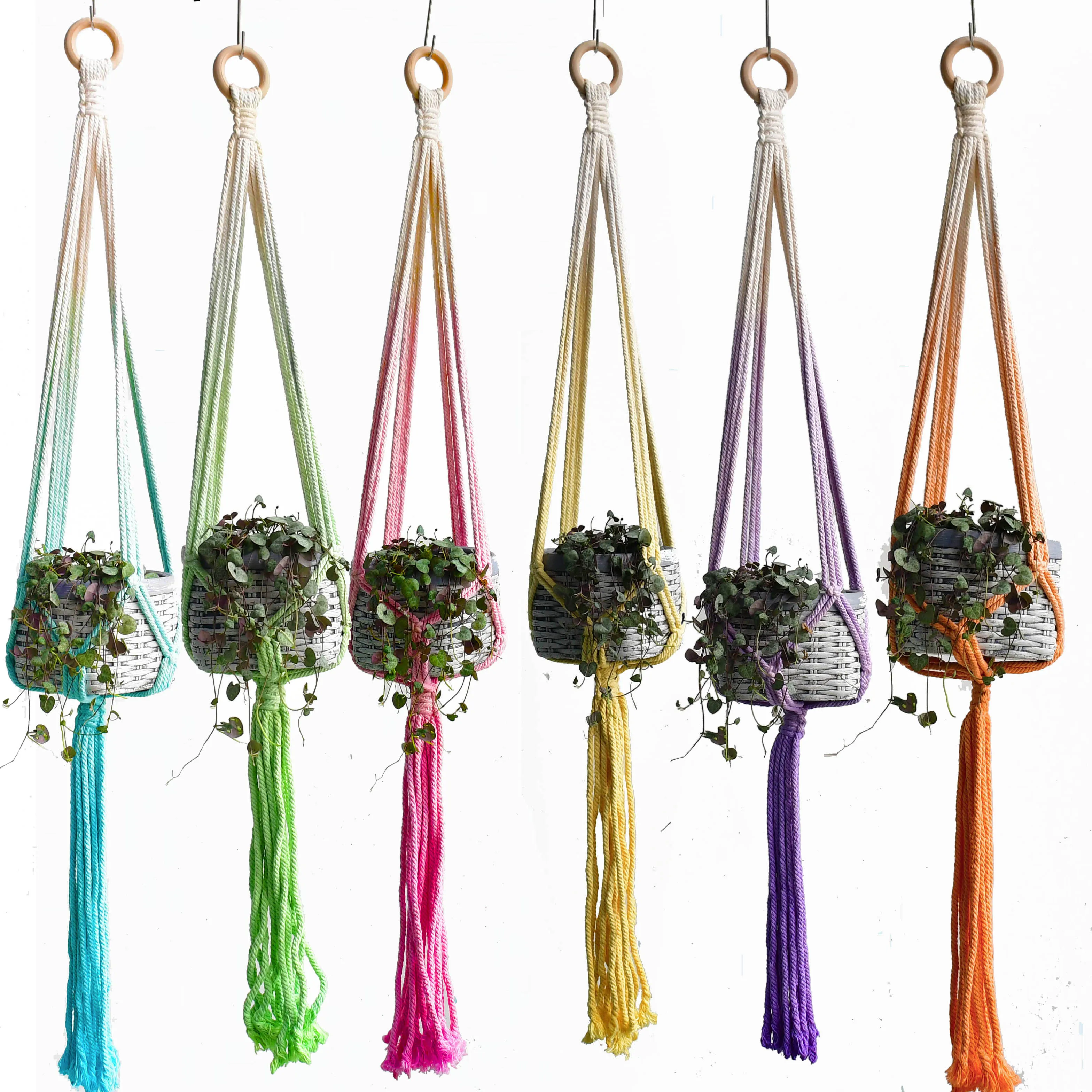 New arrival Handmade Macrame plant hanger Gradient Color macrame plant hanger pot hanger indoor plant hanging 4MM cotton cord