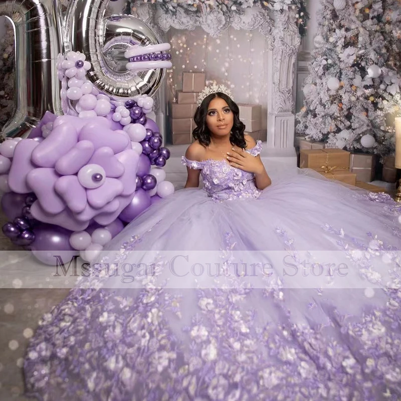 2021 кружевное роскошное платье Quinceanera с цветами с открытыми плечами Аппликация бальное платье платья на заказ