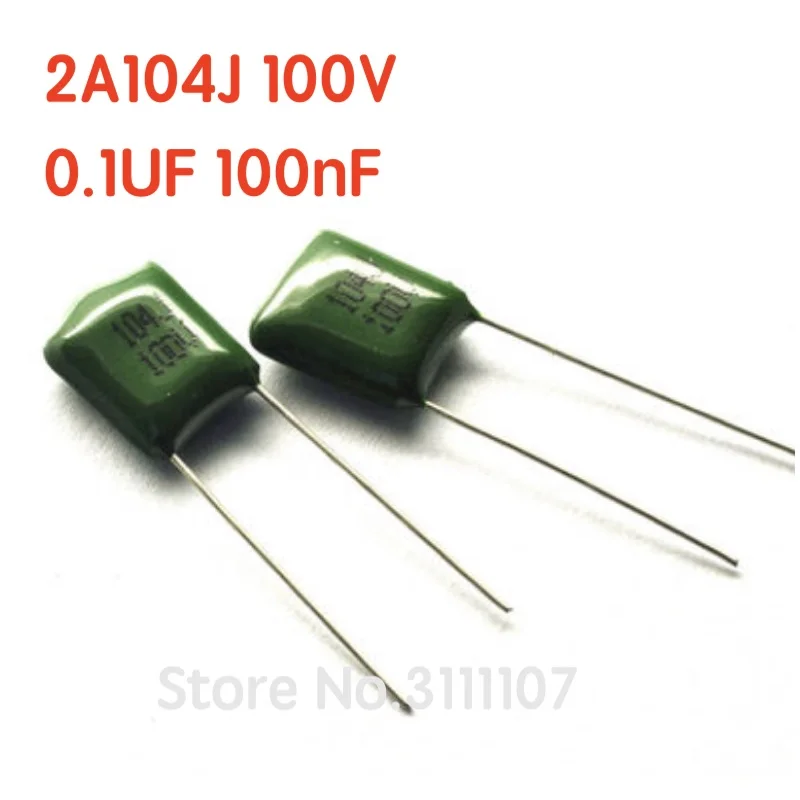 50PCS/LOT 2A104J 2A104 100V 0.1UF 100nF  104 Polyester Film Capacitor Capacitance