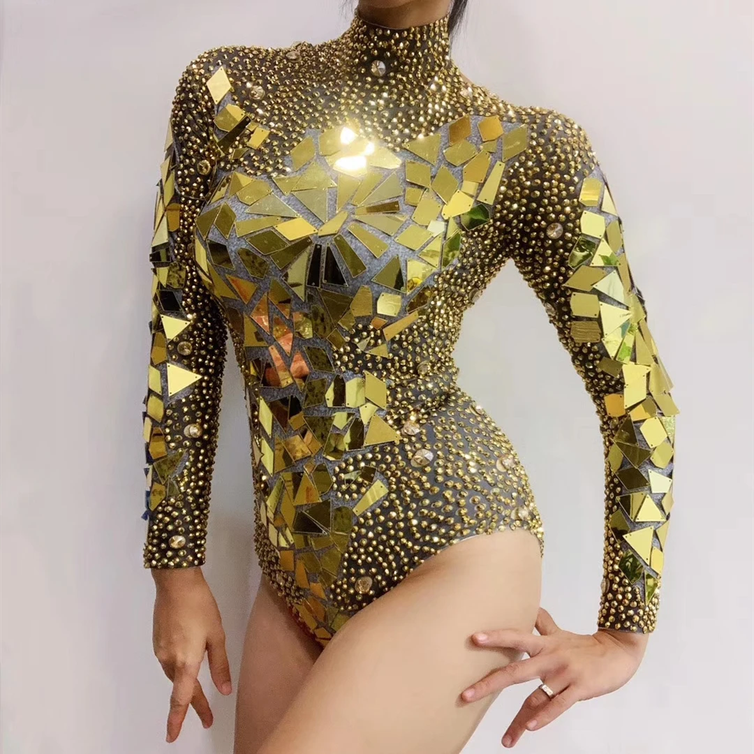 

Sequins Mirror Costumes Outfits Women Stage Team Performance Clothing Sexy Nightclub Party Bodysuit Bar Dance Wear