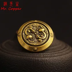 Vintage Handmade Leather Belt Decoration Buckle Brass Double Dragon Playing Bead Luggage Bag DIY Garment Rivet with Screw Buckle