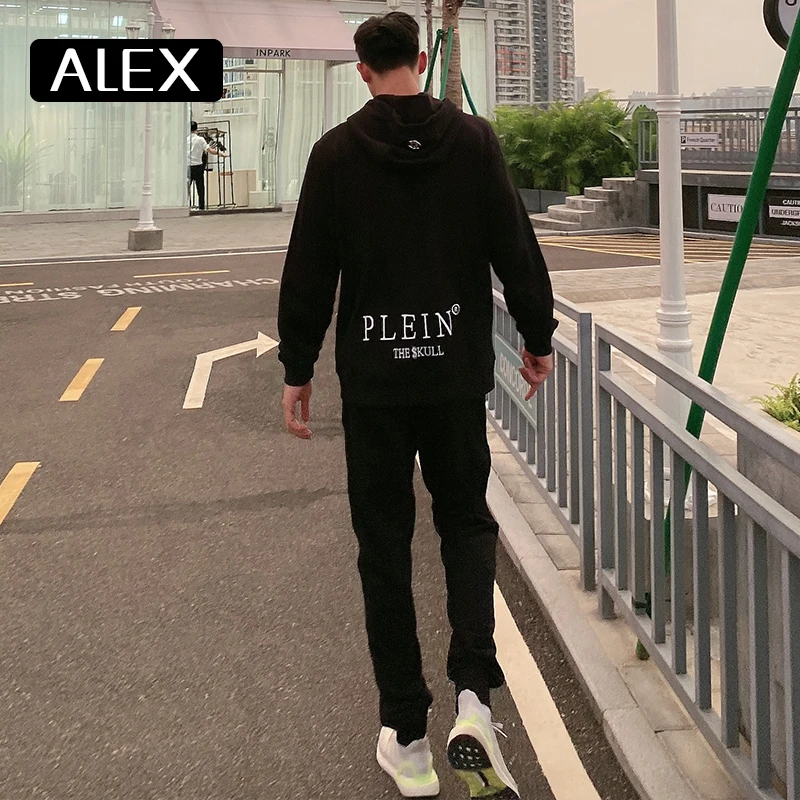 Alex Plein-sudaderas con capucha para hombre, ropa de calle de forro polar con cremallera y bordado de Calavera, 100% algodón, Estética masculina,