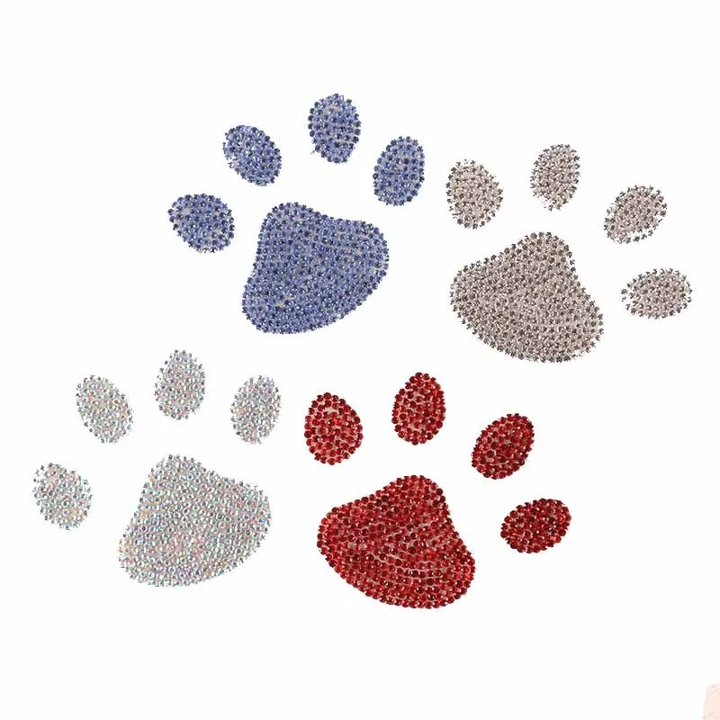 Cartoon Crystal Rhinestone Footprints Paw Patches For Clothing Iron On Clothes Appliques Stripes Diamond Stickers For Children