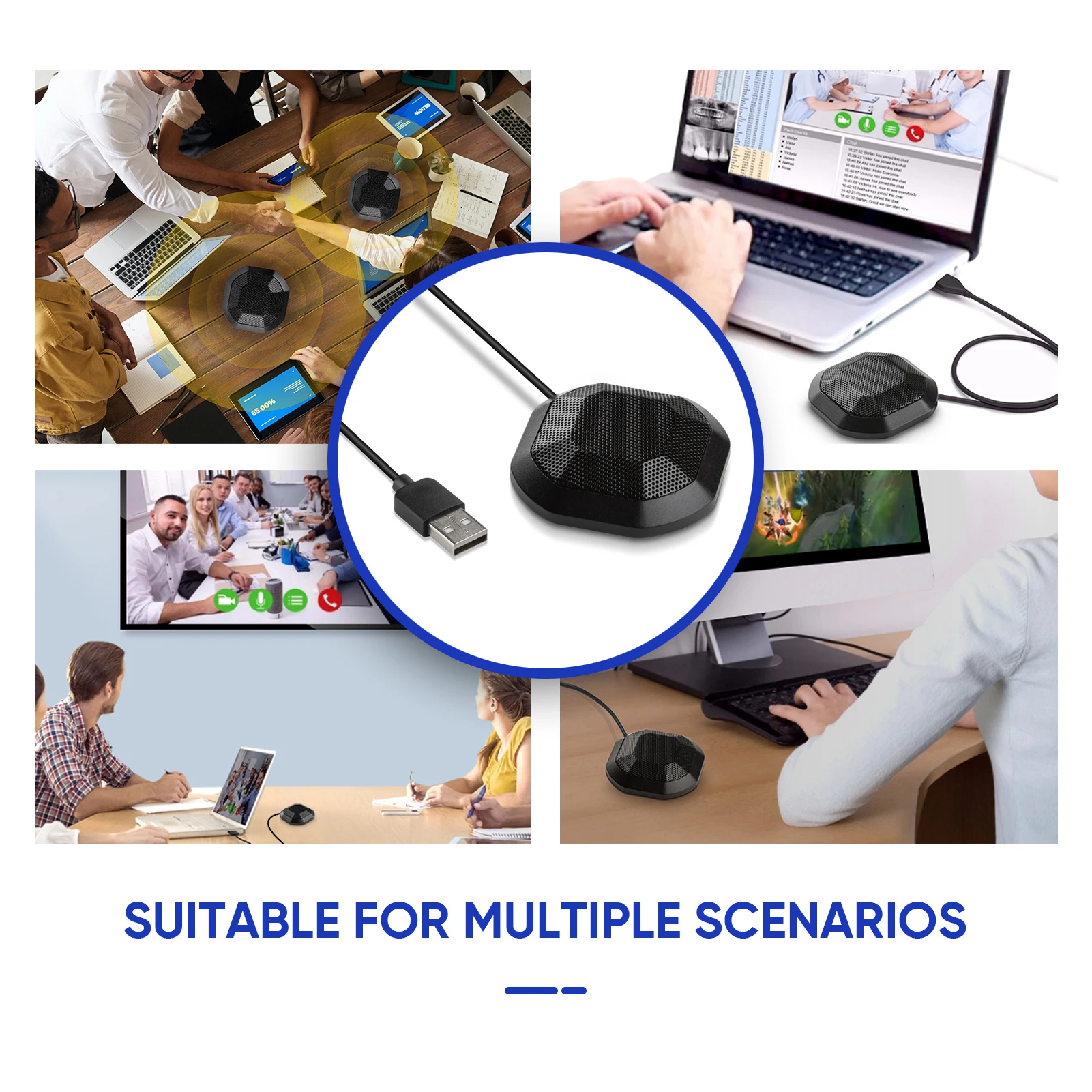 ميكروفون مؤتمرات USB متعدد الاتجاهات 360 ميكروفون حاسوب حاسوب مع خاصية اللمس كتم التوصيل والتشغيل متوافق مع نظام التشغيل Windows MacOS