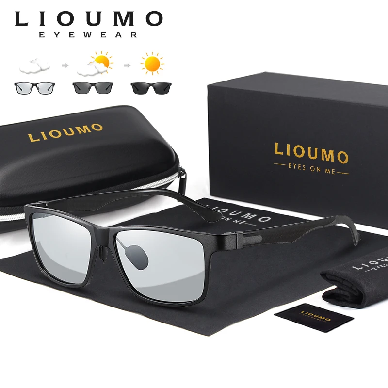 LIOUMO Square Sunglasses For Men Aluminium Magnesium Frame Photochromic Polarized Sun Glasses Women Driving Eyewear zonnebril
