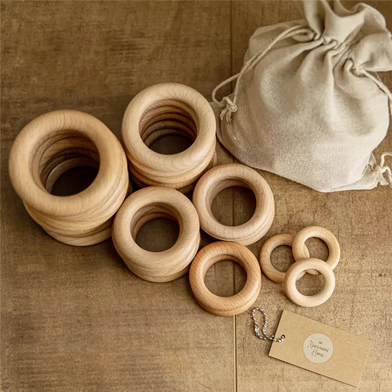 New 5Pc 40/55/60/65mm Beech Wooden Baby Teething Rings Wooden  Baby Teethers Accessories For Baby DIY Bracelet Making