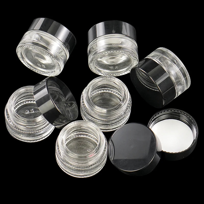 

Mini Glass Box with Plastic Container, Ointment, Cosmetic Storage Jar, Home Use, 5ml, 5Pcs