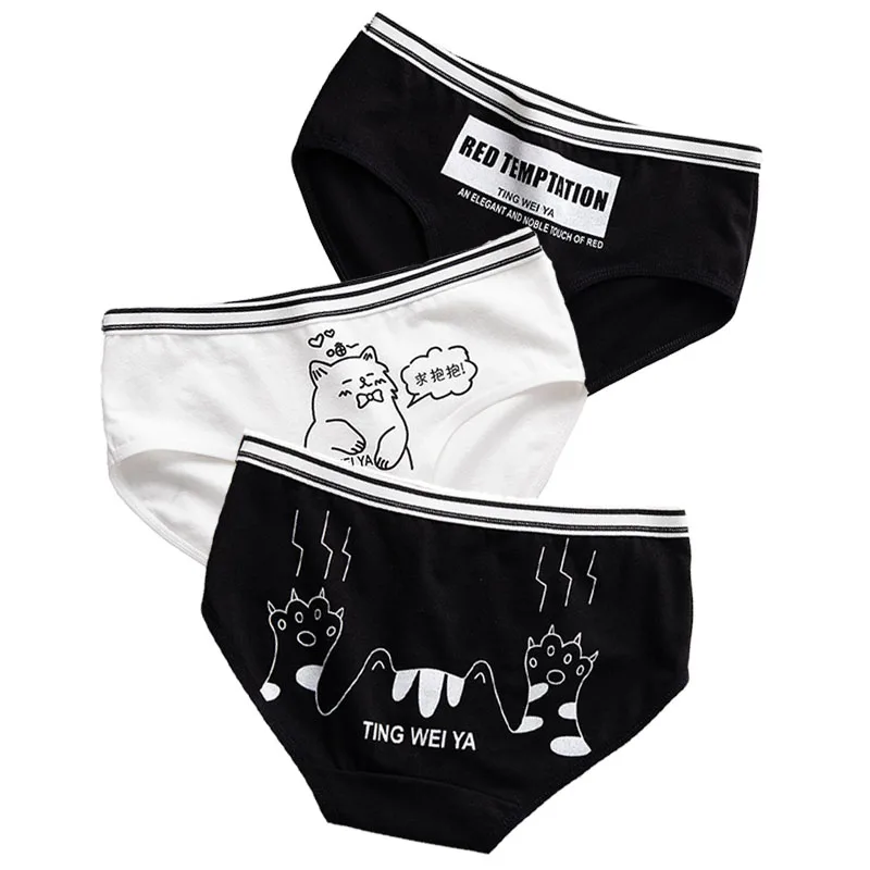 

3Pcs/lot Cotton Panties Cartoon Underwear Women Low Waist Briefs Girls Panty Underpant Female Sexy Lingeries Panties For Women