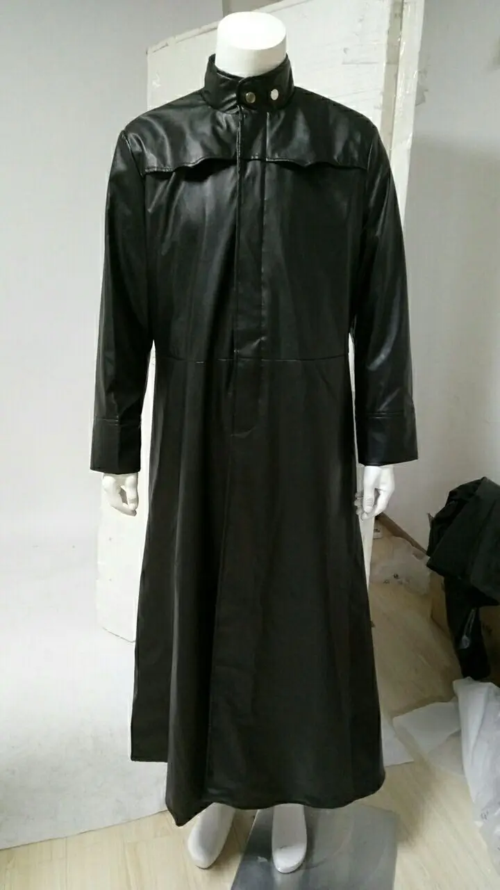 Matrix Neo Coat Cosplay Costumes Long Black Leather Trench jacket custom made