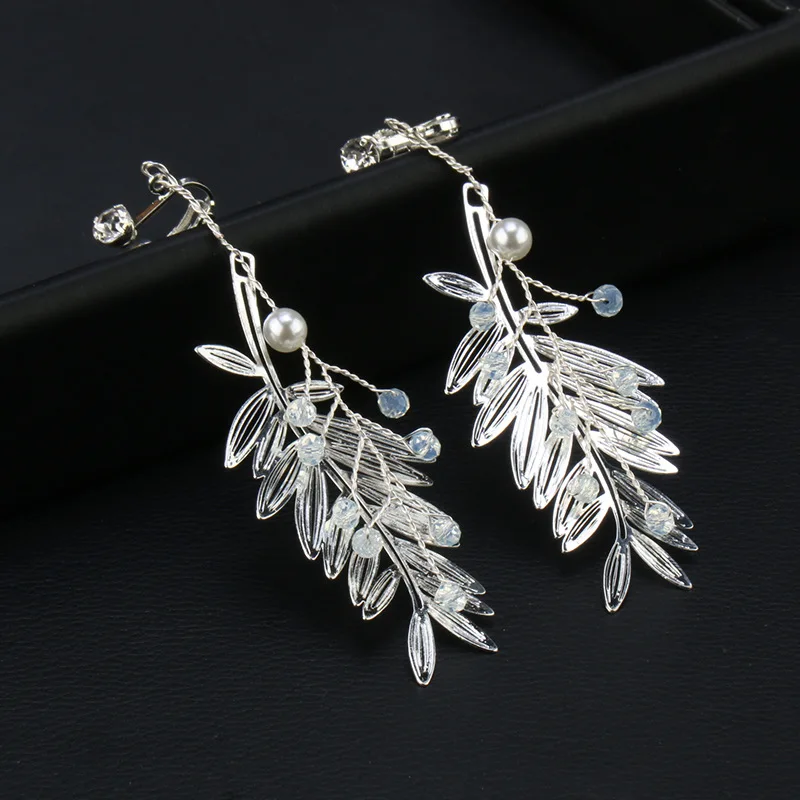 NiuShuya Silver Color Pearl Hairbands Wedding Hair Accessories Handmade Rhinestone Leaf Hair Jewelry Women Bridal Hair Ornament