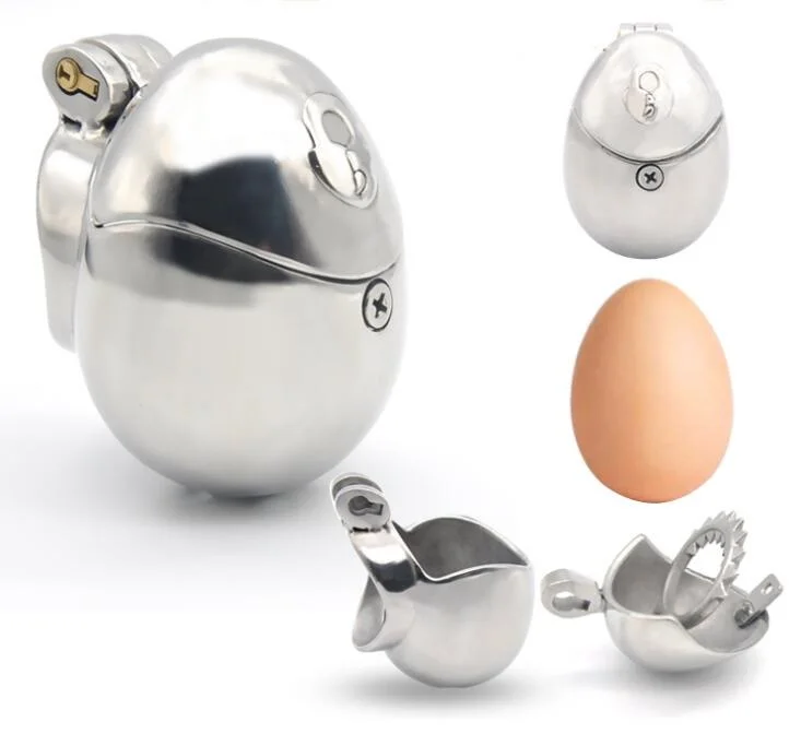 

New Stainless Steel Male Egg-Type Fully Restraint Cock Cage Spikes Penis Ring Bondage Chastity Device Adult Sex Toy 3 Size