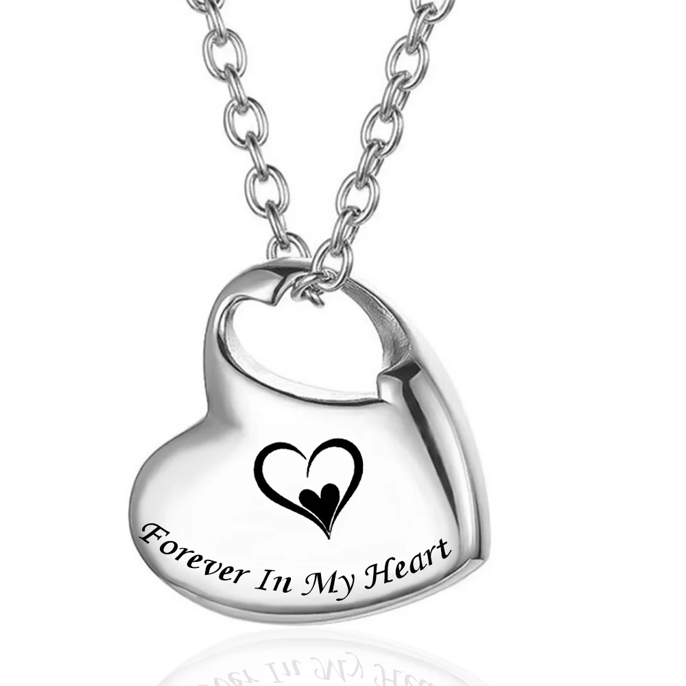 Heart Shape Cremation Urn Jewelry for Ashes Stainless Steel Necklace for Pet Memorial Keepsake Pendant-Forever in My Heart