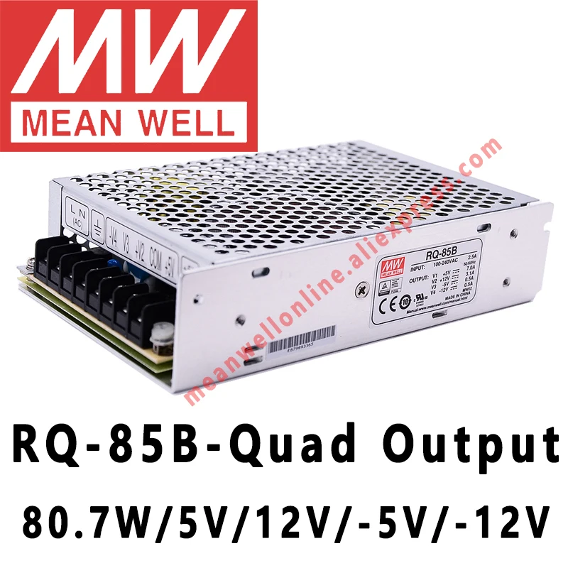 Mean Well RQ-85B 5V/12V/-5V/-12V AC/DC 80.7W Quad Output Switching Power Supply meanwell online store