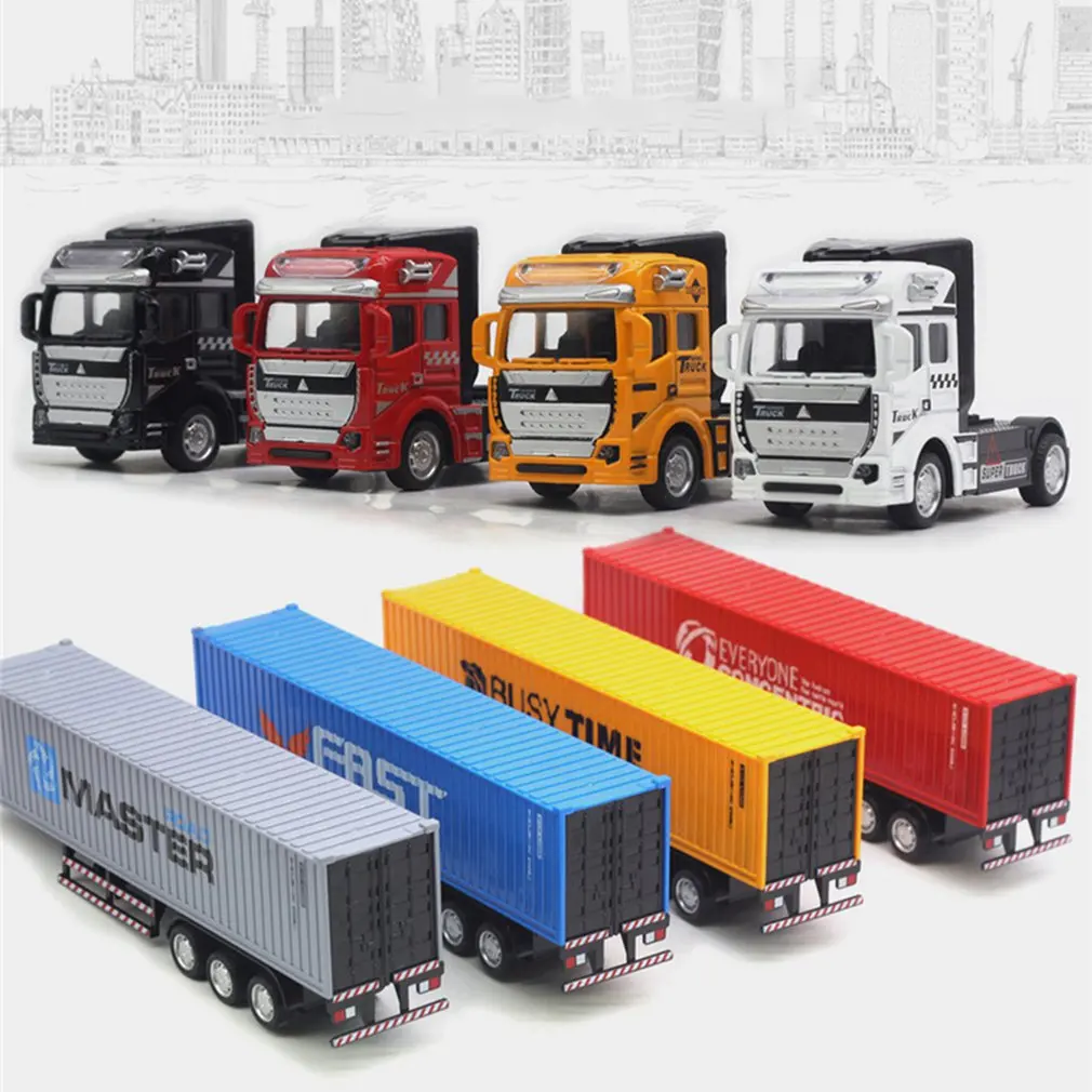 1/48 Container Transport Truck Model Diecast Vehicle Model Pull Back Body Separation Door Can Be Opened Kids Toy Gift Collection