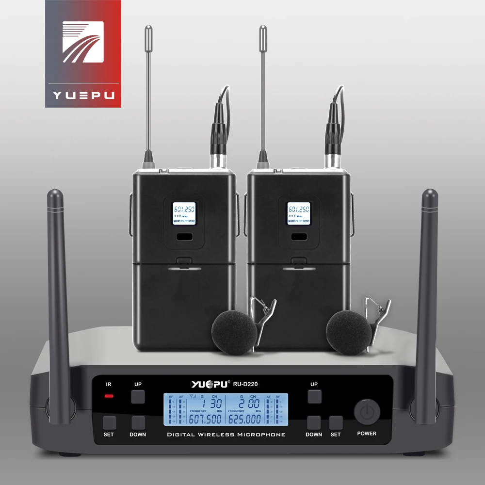 RU-D220 Real UHF Selectable Adjustable Microphone Wireless Professional System Lavalier Clip Headset Mic