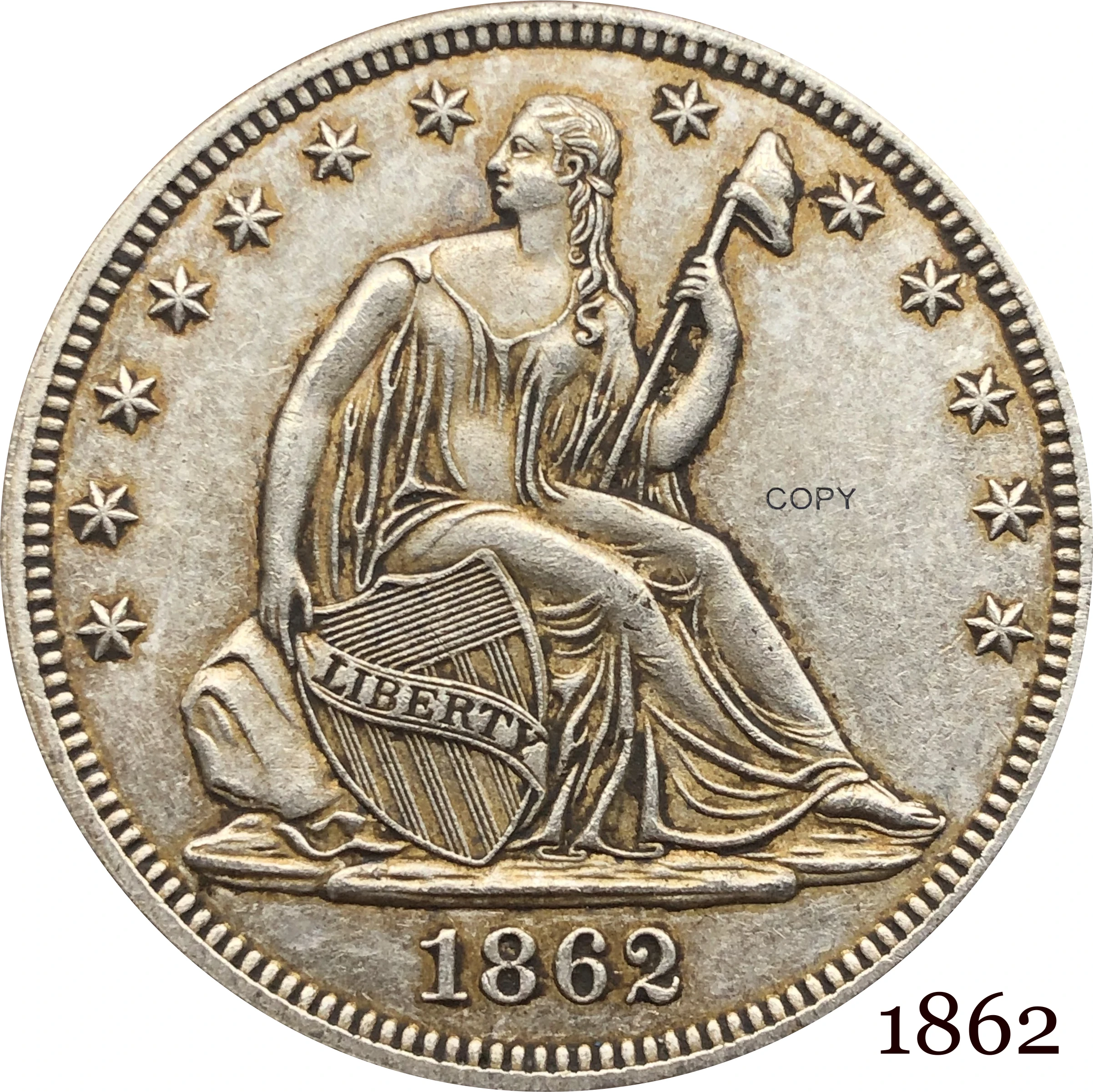 United States Of America USA 1862 ½ Dollar Seated Liberty Half Dollar Cupronickel Silver Plated Below Eagle Copy Coin No Motto