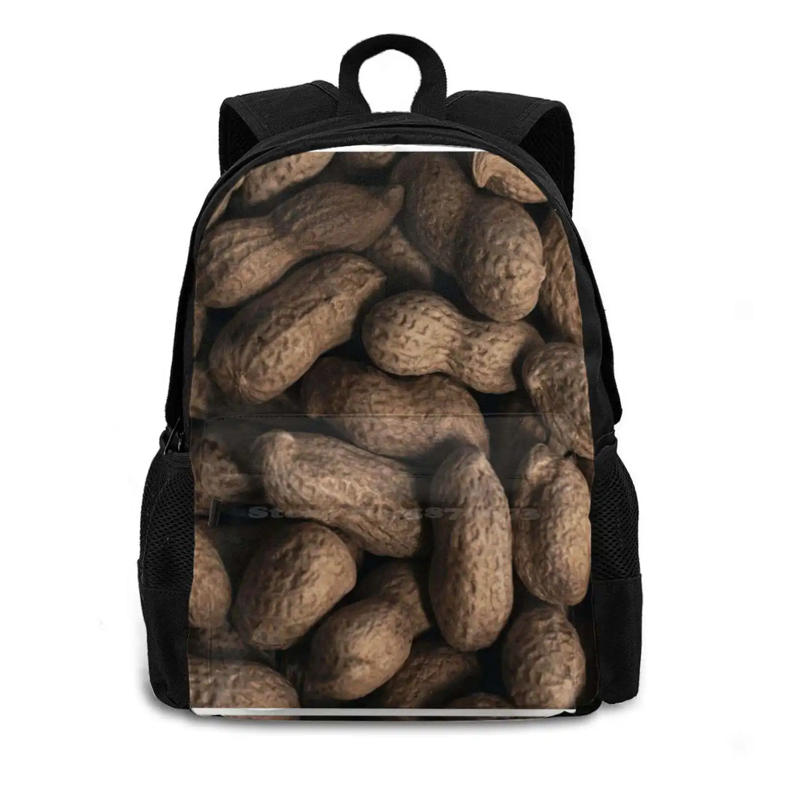 Hot Sale Schoolbag Backpack Fashion Bags Texture In Shell Brown Background Roasted Tasty Food Snack Coated Many