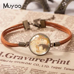 2021 New Gustav Klimt Painting Leather Bracelet The Kiss Mother Child Art Glass Dome Photo Bracelets Handmade Jewelry For Women