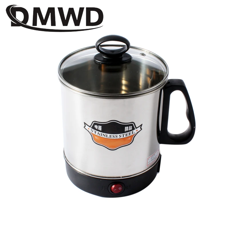 DMWD Stainlesss Steel Electric Kettle Water Heating Boiler Tea Pot Portable Travel Mini Hotpot Heater Food Cooking Noodle Cooker