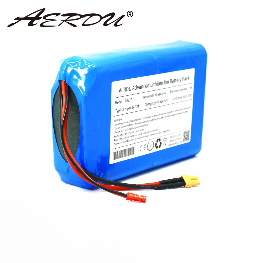 AERDU-batería de iones de litio para patinete eléctrico, paquete de 36V, 7Ah, 10S2P, 450 vatios, 18650, JST XT30, 42V, monociclo, ebike, 15A, BMS, m365 pro, rango extendido