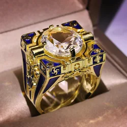 2021 NEW S925 Silver Quality Geometric Square Shaped Gold Finger Ring Men Women Buddhism Chakra Henna Round Zircon Stone Jewelry