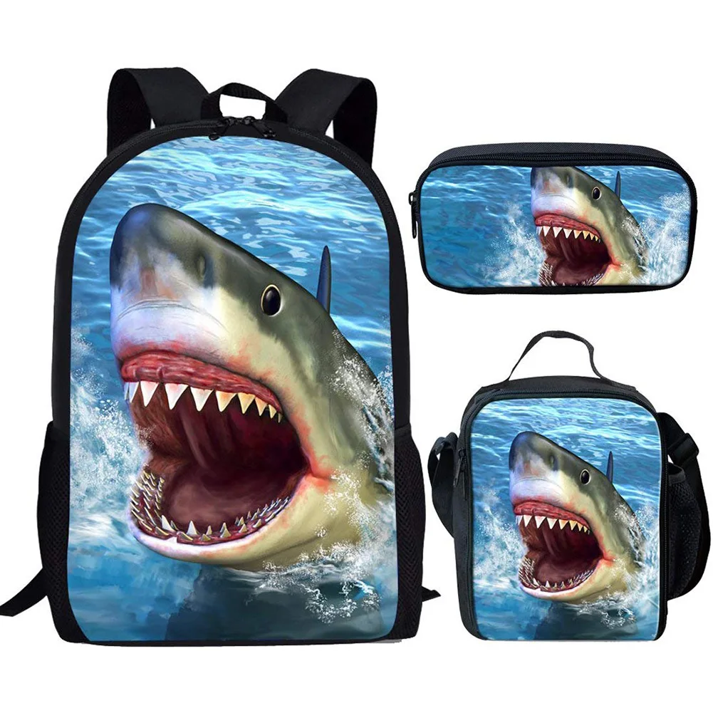 3pcs/set 2025 Shark Print School Bags for Girls Boys Orthopedic Backpack Schoolbag In Primary Students Kids Book Bag Bagpack