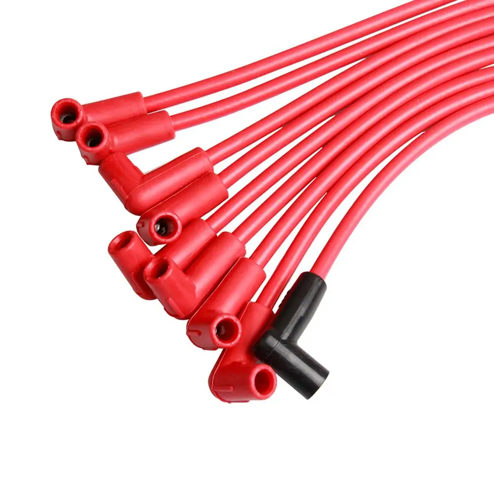 Carbole Red 8mm Ignition Spark Plug Leads Wires for Chevy SBC 262 350 MALE HEI Silverado 1974-1988 5.0 6.0