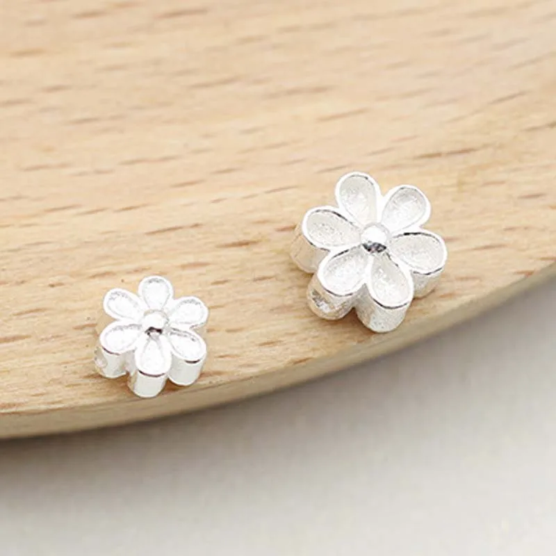 Genuine Real Pure Solid 925 Sterling Silver Flower Spacer Beads Loose Bead Necklace Bracelet DIY Jewelry Making Findings