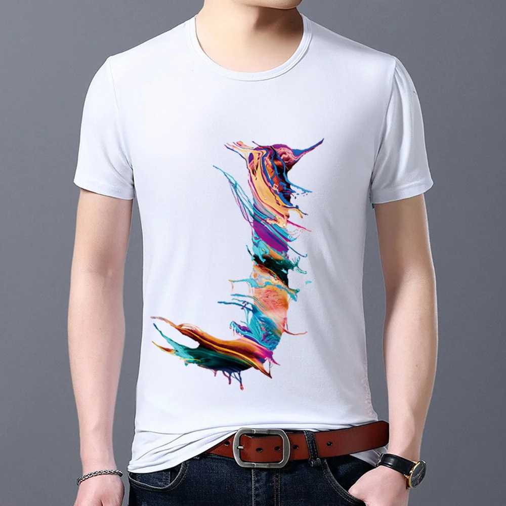 Men's Classic White T-shirt Casual Self-cultivation All-match Simple 26 English H Letter Printing Series O-neck S-5XL Paint Top image 3
