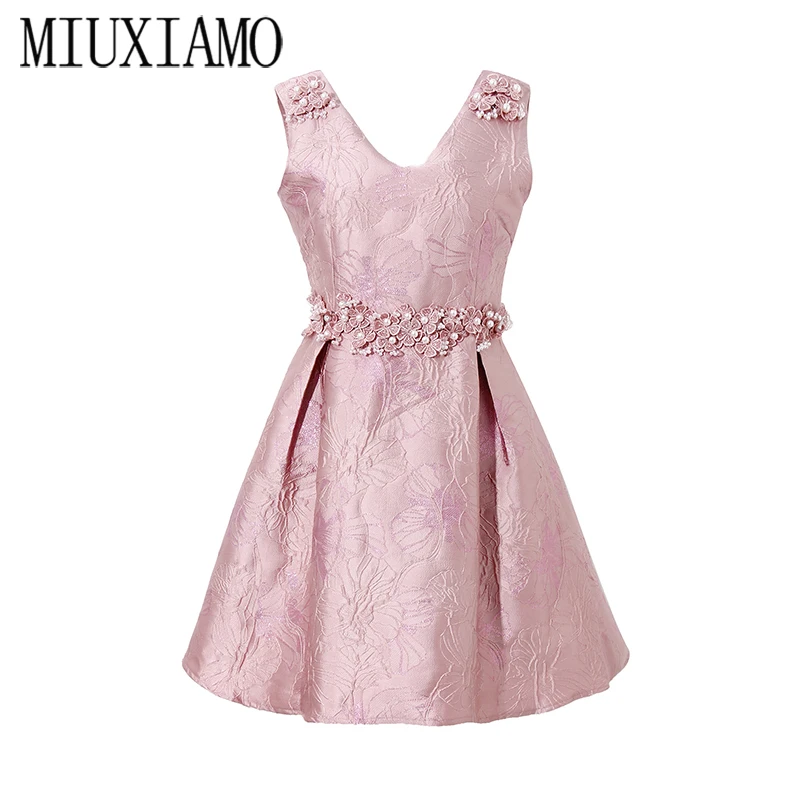 

MIUXIMAO High Quality 2020 Summer Dress Newest Arrival Fashion Sleeveless Above Knee Tank Lace Diamonds Dress Women Vestido