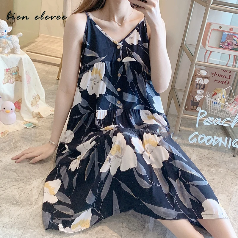 

Sexy Nightgown Female Summer Nightdress Sleeveless Women Nightie Plus Size Sleepwear Blackless Lady Night Gown Floral Lingeries