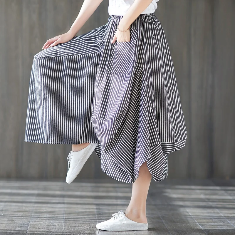 40-85KG Lady Wome Vintage Skirt High Waist Linen Maxi Skirt Long Summer Autumn Cotton Casual Elastic Waist Skirts Saia Feminina