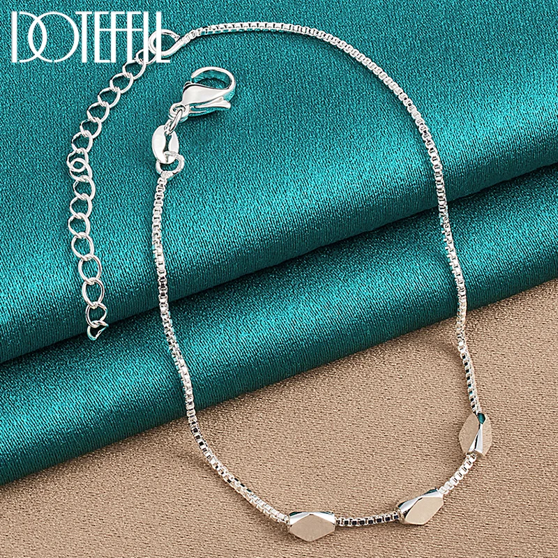 

DOTEFFIL 925 Sterling Silver Three Rhombus Beads Bracelet Box Chain For Women Fashion Wedding Engagement Party Charm Jewelry