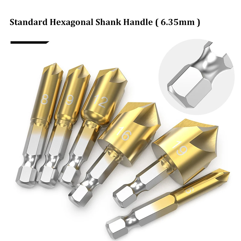 6 Buah Set Bor Pembenam Talang Hex untuk Kayu Logam Alat Gurdi Berubah Cepat Pemotong Hex Shank Baja Karbon 6Mm-19Mm