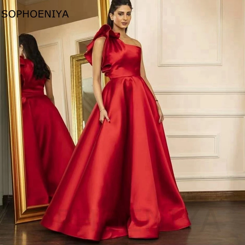 Nova chegada de um ombro muçulmano vestido de noite 2022 a linha vermelho abiye vestidos de noite baratos vestidos de noite