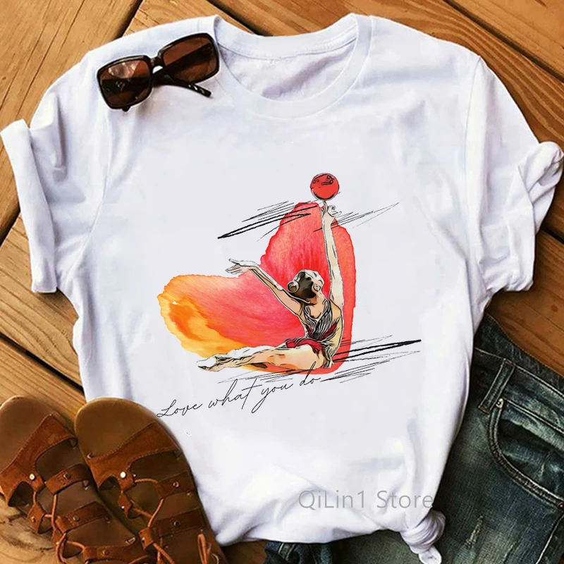 

Watercolor Gymnastics Love What You Do Print T-Shirt Women Clothes 2024 Tshirt Femme Harajuku Shirt Summer T Shirt Female