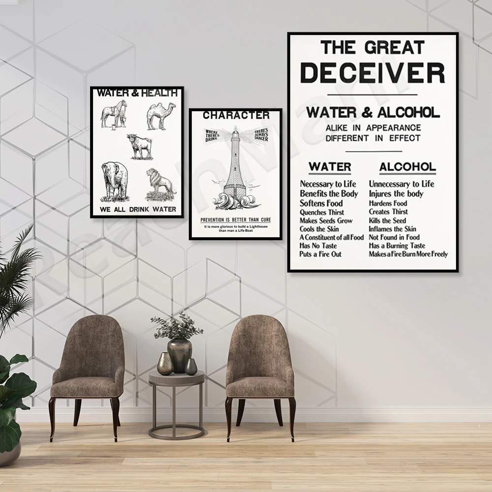 

Alcohol prohibition poster retro temperance whiskey beer, bar art wine prohibition poster canvas printing decoration gift