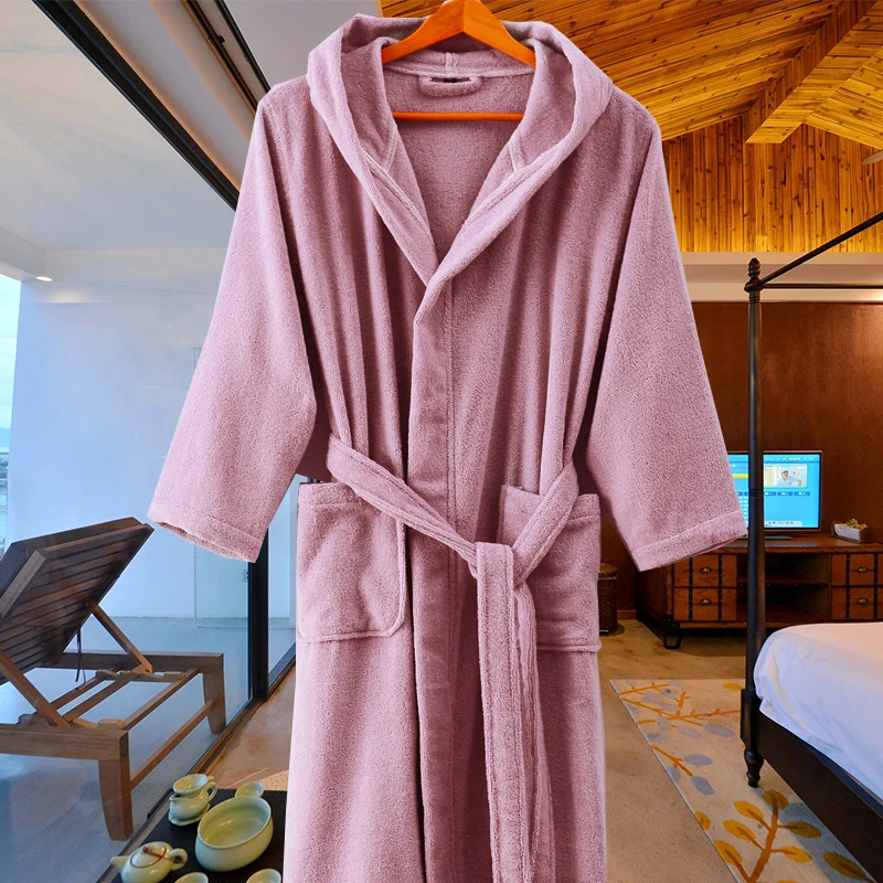 

Summer Bathrobe Women 100% Cotton Warm Hooded Loose Lengthen Thicken Solid Robes For Pregnant Woman Couples Night Dress