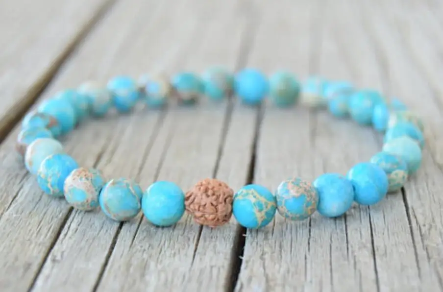

6mm imperial jasper Rudraksha Gemstone Mala Stretchy Bracelets Classic Wrist Spirituality Bless Men's Handmade Cuff Wristband