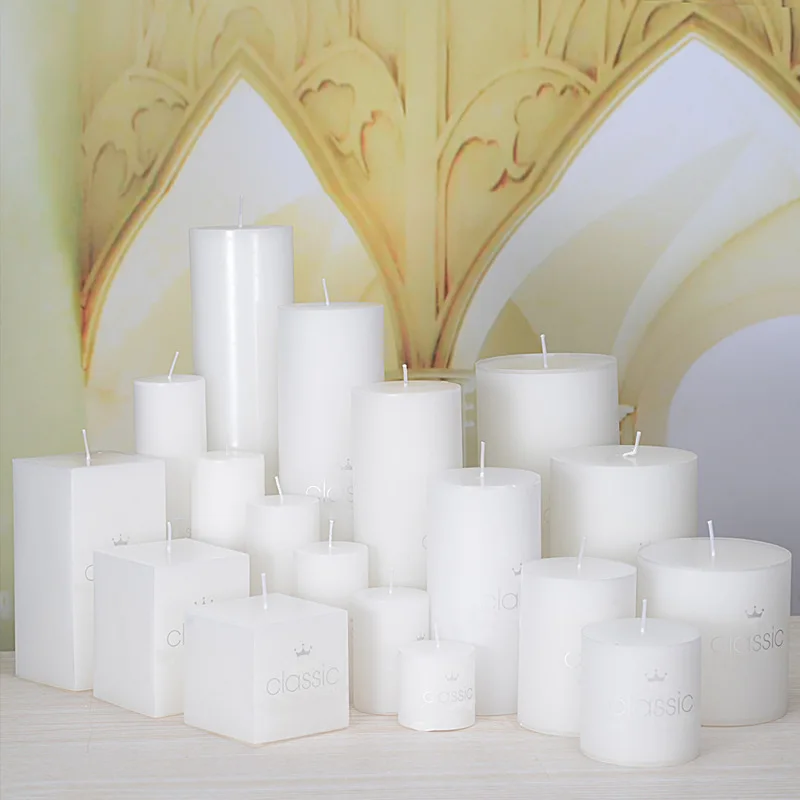 Velas brancas cilíndricas clássicas feitas sob encomenda do casamento do diâmetro de 5cm estilo europeu pequenas velas românticas à luz de velas jantar